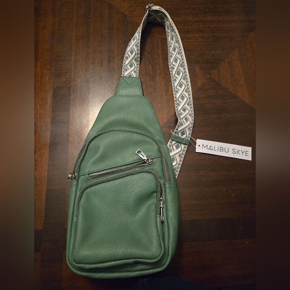Malibu Skye Vegan Leather Green Crossbody Sling Bag With Adjustable Strap